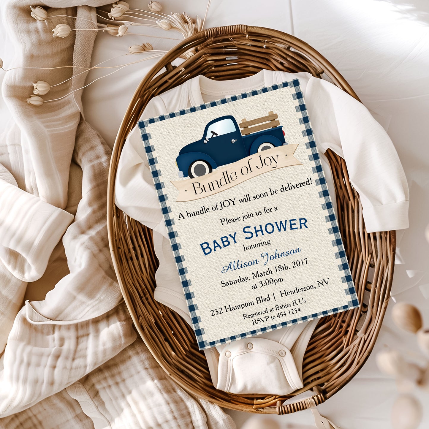Fall Country Truck Baby Shower Invitation