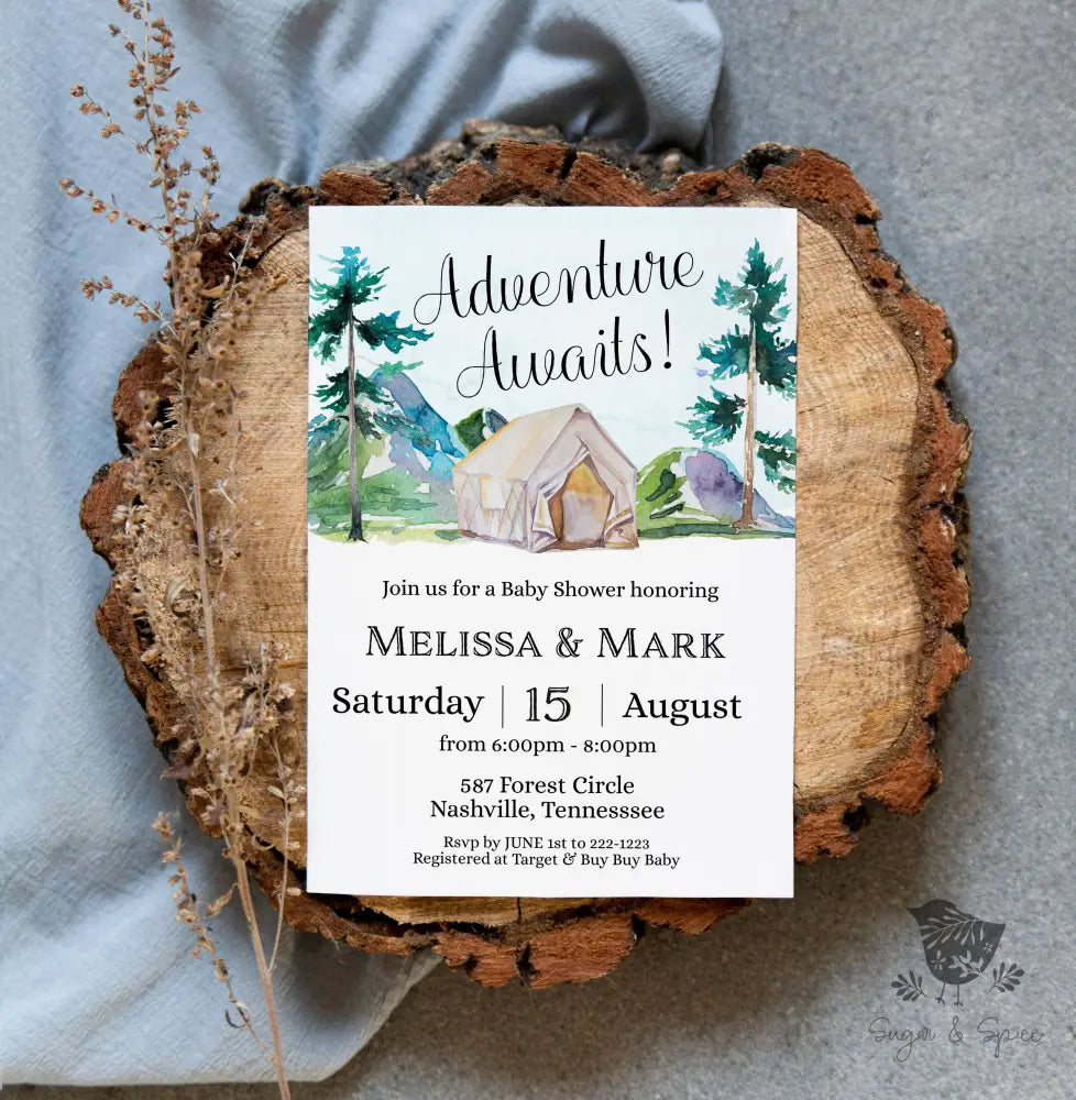 Adventure Awaits Baby Shower Invitation - Premium Paper & Party Supplies > Paper > Invitations & Announcements > Invitations from Sugar and Spice Invitations - Just $1.95! Shop now at Sugar and Spice Paper