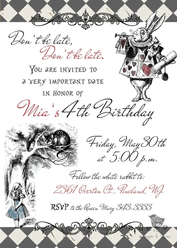Alice in Wonderland Birthday Invitation - Premium Digital File from Sugar and Spice Invitations - Just $1.95! Shop now at Sugar and Spice Paper