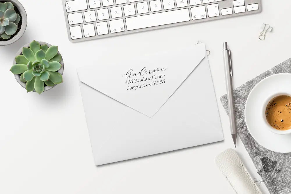 Anderson Elegant Wedding Address Stamp - Premium Craft Supplies & Tools > Stamps & Seals > Stamps from Sugar and Spice Invitations - Just $38! Shop now at Sugar and Spice Paper