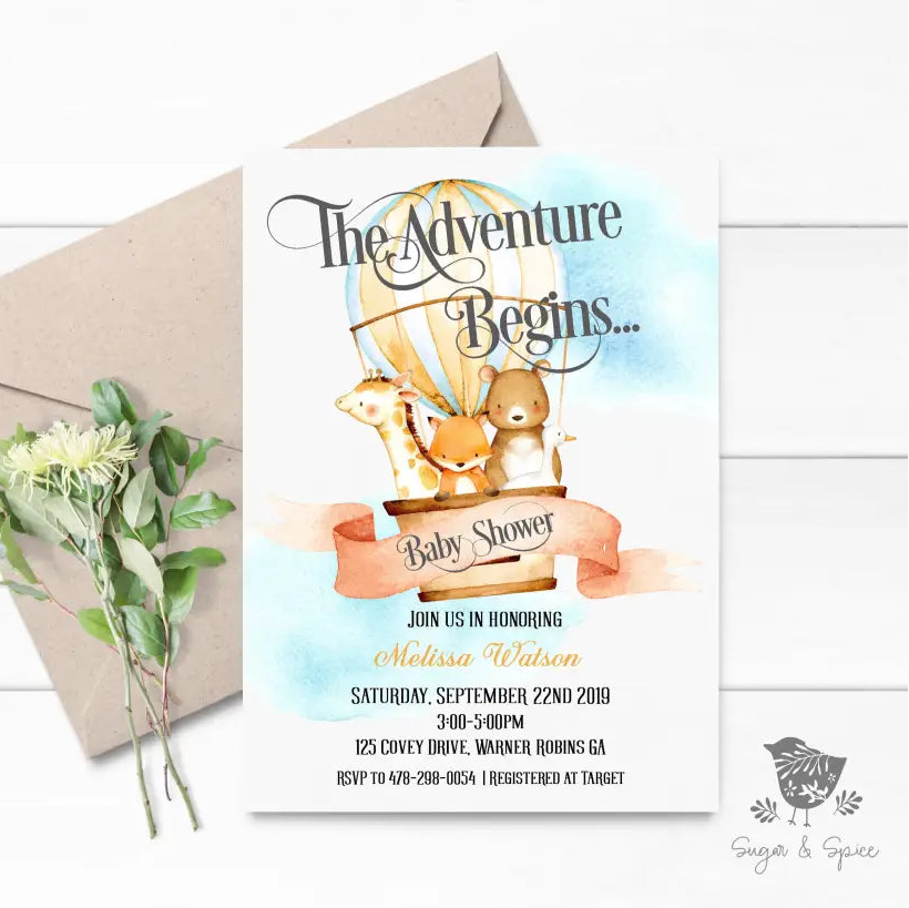 Animal Adventure Begins Baby Shower Invitation - Premium from Sugar and Spice Invitations - Just $1.95! Shop now at Sugar and Spice Paper