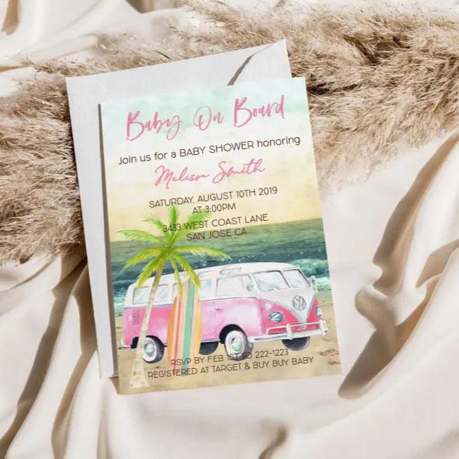 Baby on Board Surf Baby Shower Invitation - Premium  from Sugar and Spice Invitations - Just $1.95! Shop now at Sugar and Spice Paper