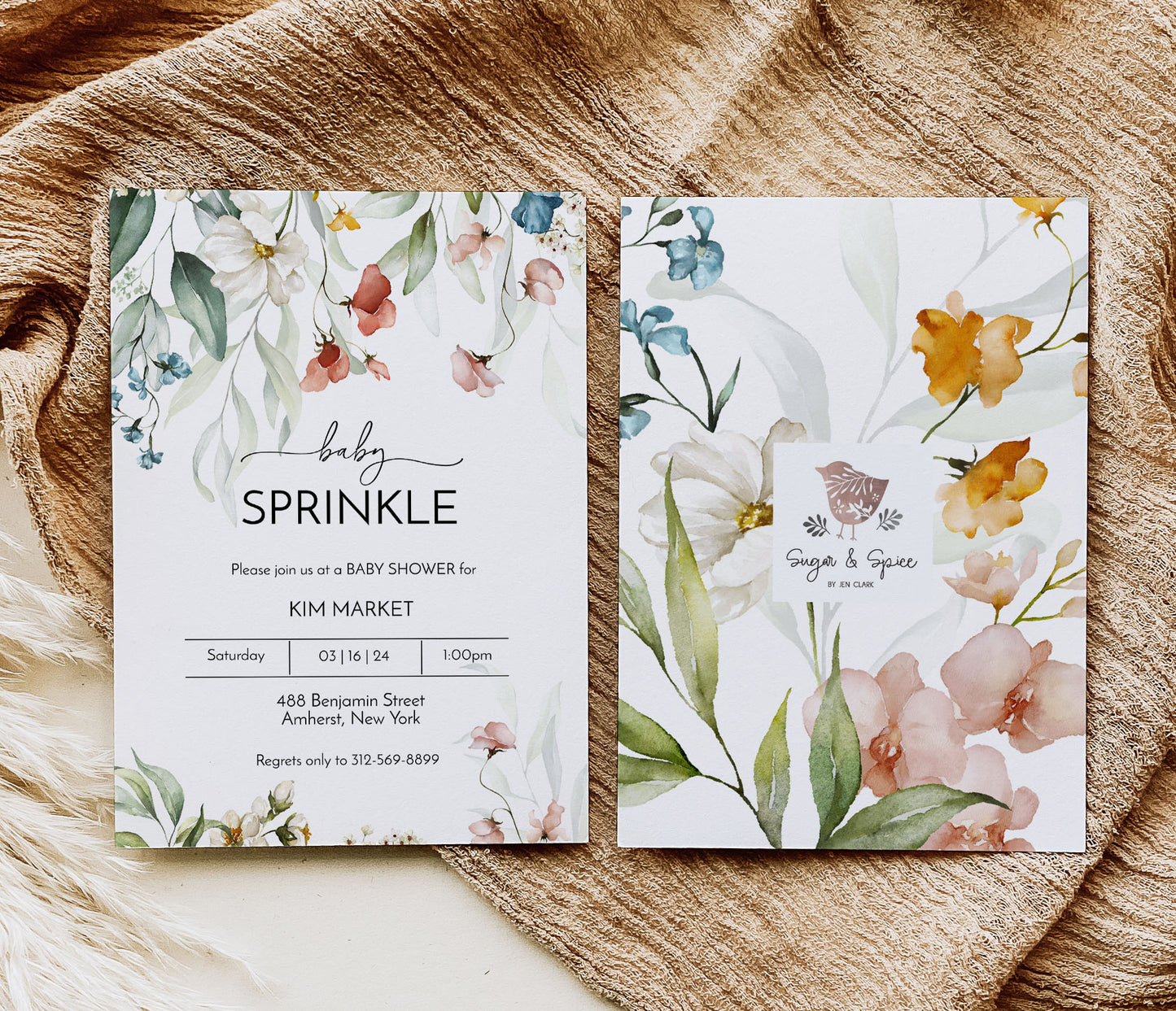 Watercolor Wildflower Baby Shower Invitation