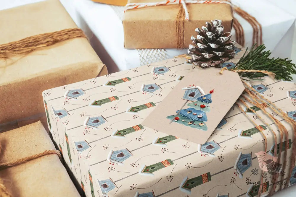 Birdhouse Christmas Wrapping Paper - Premium Craft Supplies & Tools > Party & Gifting > Packaging & Wrapping from Sugar and Spice Invitations - Just $26.10! Shop now at Sugar and Spice Paper