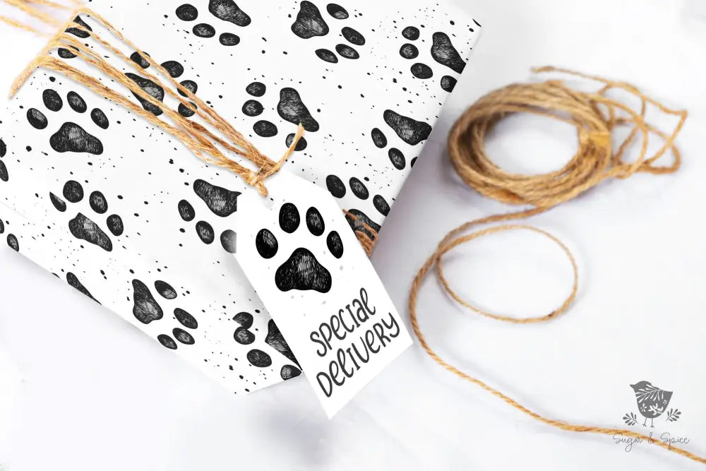 Black Dog Paw Wrapping Paper - Premium Craft Supplies & Tools > Party & Gifting > Packaging & Wrapping from Sugar and Spice Invitations - Just $26.10! Shop now at Sugar and Spice Paper