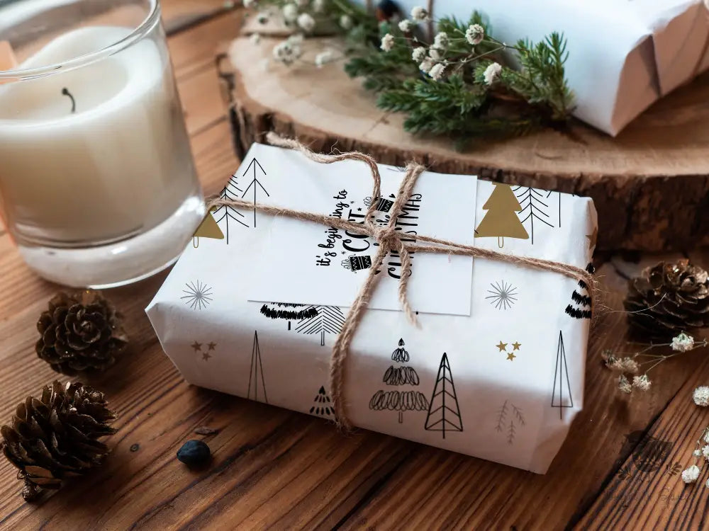 Black & Gold Trees Holiday Wrapping Paper - Premium Craft Supplies & Tools > Party & Gifting > Packaging & Wrapping from Sugar and Spice Invitations - Just $26.10! Shop now at Sugar and Spice Paper