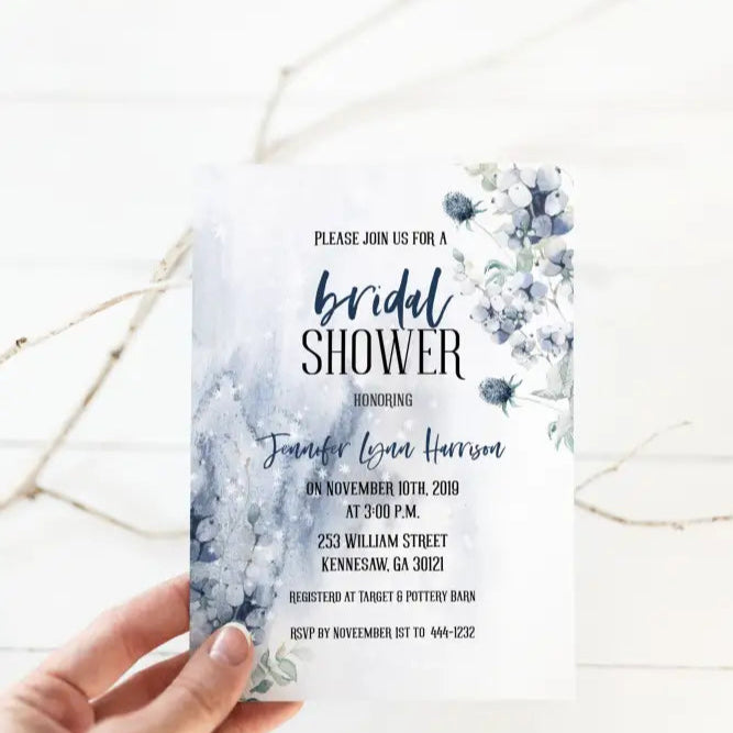 Blue Floral Bridal Shower Invitation - Premium  from Sugar and Spice Invitations - Just $1.95! Shop now at Sugar and Spice Paper
