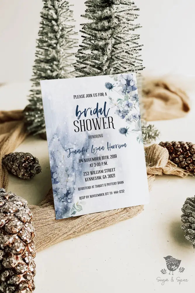 Blue Floral Bridal Shower Invitation - Premium from Sugar and Spice Invitations - Just $1.95! Shop now at Sugar and Spice Paper