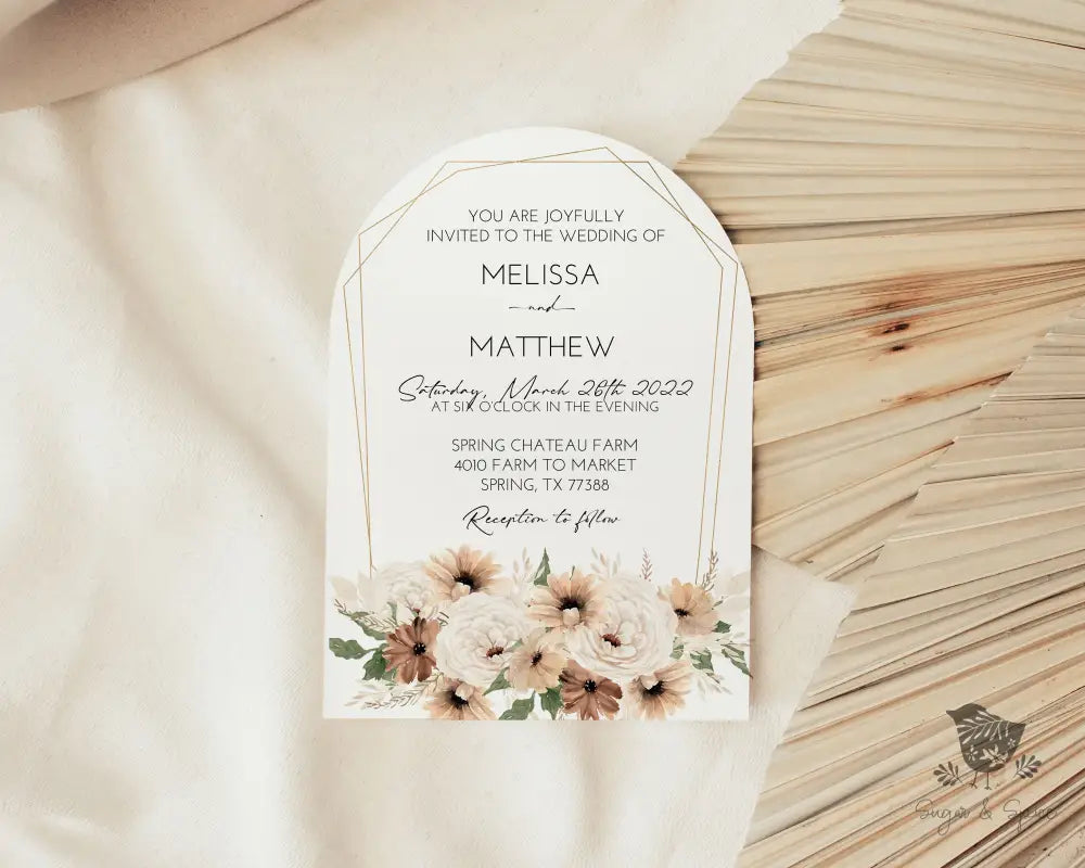 Boho Floral Arch Wedding Invitation - Premium from Sugar and Spice Invitations - Just $2.50! Shop now at Sugar and Spice Paper
