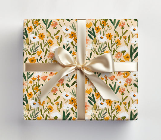 Boho Orange Floral Wrapping Paper