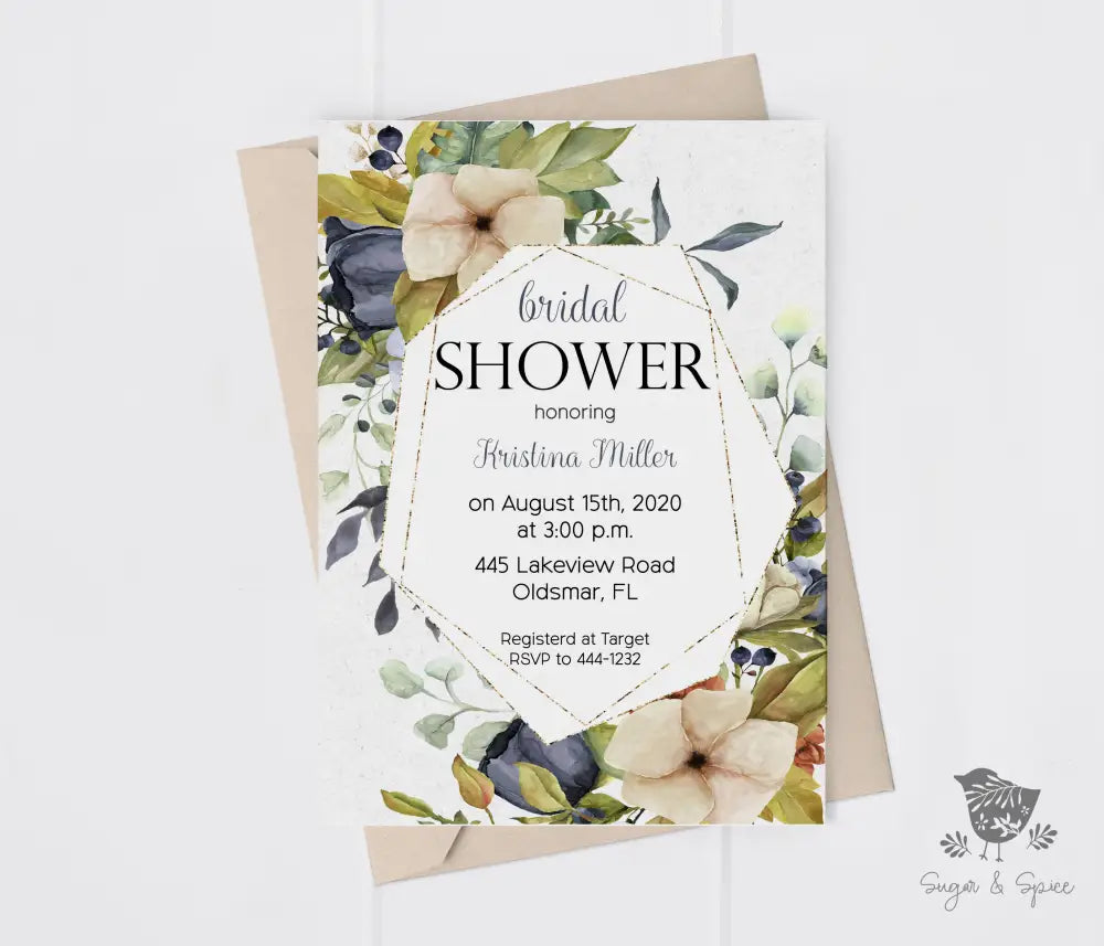 Botanical Blue Floral Bridal Shower Invitation - Premium from Sugar and Spice Invitations - Just $1.95! Shop now at Sugar and Spice Paper