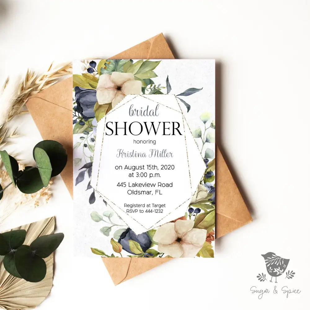 Botanical Blue Floral Bridal Shower Invitation - Premium  from Sugar and Spice Invitations - Just $1.95! Shop now at Sugar and Spice Paper