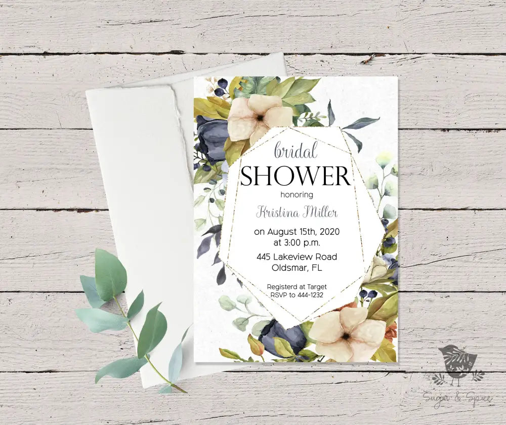 Botanical Blue Floral Bridal Shower Invitation - Premium from Sugar and Spice Invitations - Just $1.95! Shop now at Sugar and Spice Paper