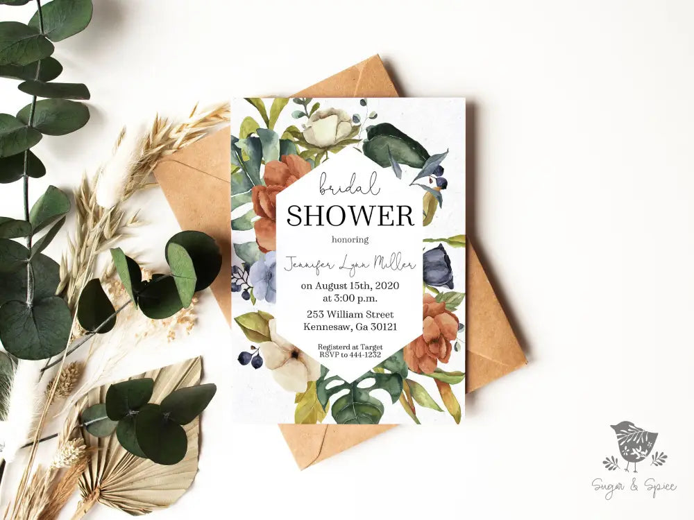Botanical Floral Bridal Shower Invitation - Premium  from Sugar and Spice Invitations - Just $1.95! Shop now at Sugar and Spice Paper