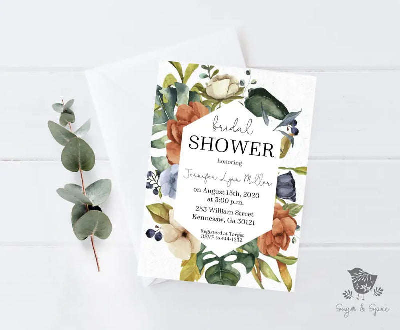 Botanical Floral Bridal Shower Invitation - Premium  from Sugar and Spice Invitations - Just $1.95! Shop now at Sugar and Spice Paper