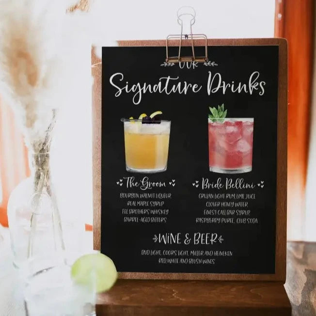 Bride and Groom Chalkboard Signature Drink Sign - Premium from Sugar and Spice Invitations - Just $35! Shop now at Sugar and Spice Paper