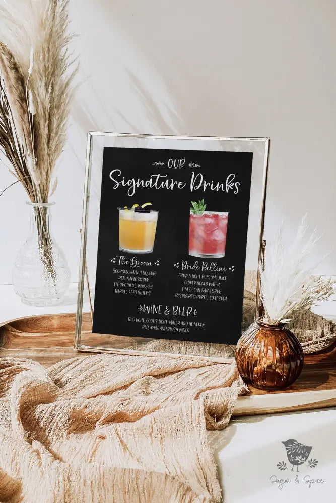 Bride and Groom Chalkboard Signature Drink Sign - Premium from Sugar and Spice Invitations - Just $35! Shop now at Sugar and Spice Paper