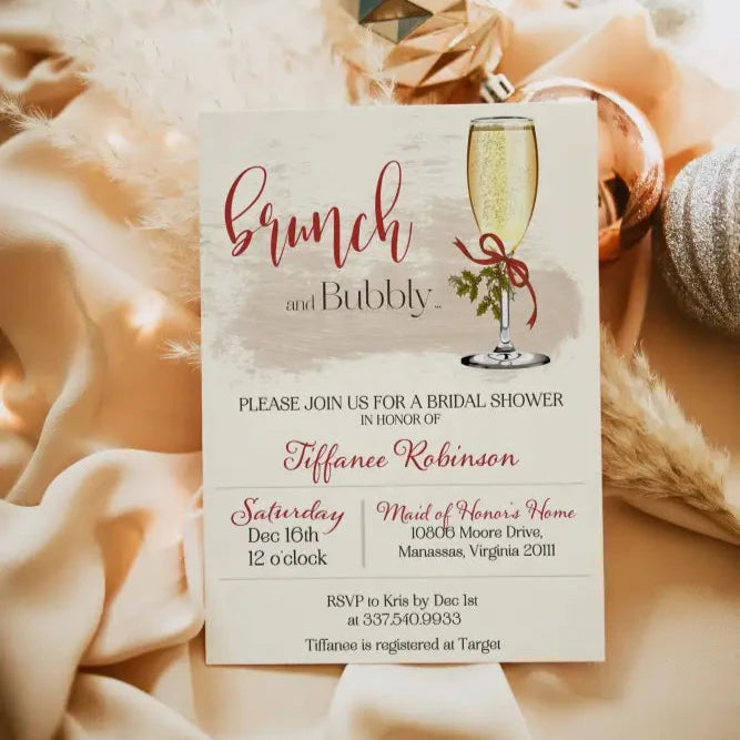 Brunch and Bubbly Holiday Bridal Shower Invitation - Premium from Sugar and Spice Invitations - Just $1.95! Shop now at Sugar and Spice Paper