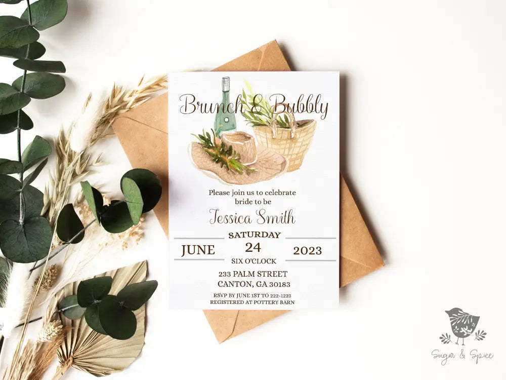 Brunch and Bubbly Picnic Bridal Shower Invitation - Premium  from Sugar and Spice Invitations - Just $1.95! Shop now at Sugar and Spice Paper