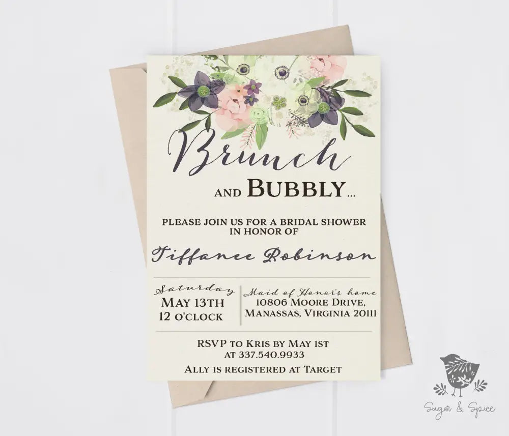 Brunch and Bubbly Watercolor Flowers Bridal Shower Invitation - Premium from Sugar and Spice Invitations - Just $1.95! Shop now at Sugar and Spice Paper