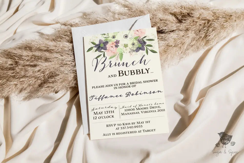 Brunch and Bubbly Watercolor Flowers Bridal Shower Invitation - Premium from Sugar and Spice Invitations - Just $1.95! Shop now at Sugar and Spice Paper