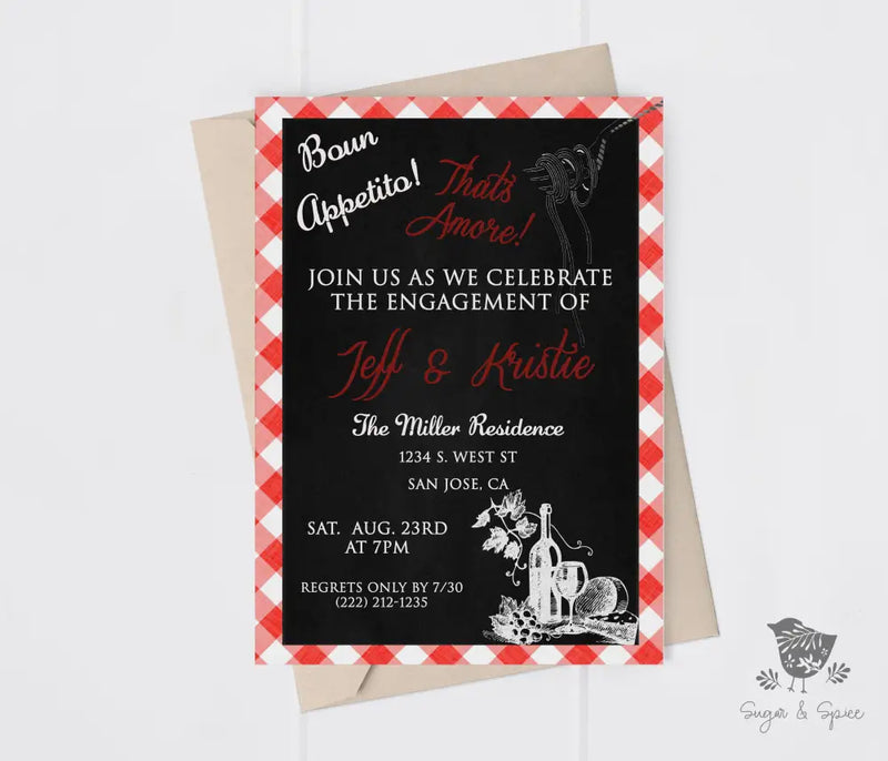 Buon Appetito! Italian Engagement Invitation - Premium  from Sugar and Spice Invitations - Just $1.95! Shop now at Sugar and Spice Paper