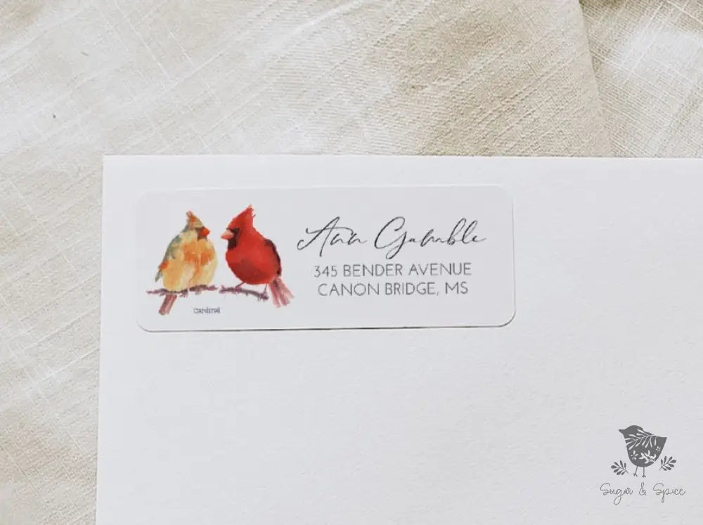 Cardinal Bird Return Address Sticker - Premium  from Sugar and Spice Invitations - Just $23! Shop now at Sugar and Spice Paper