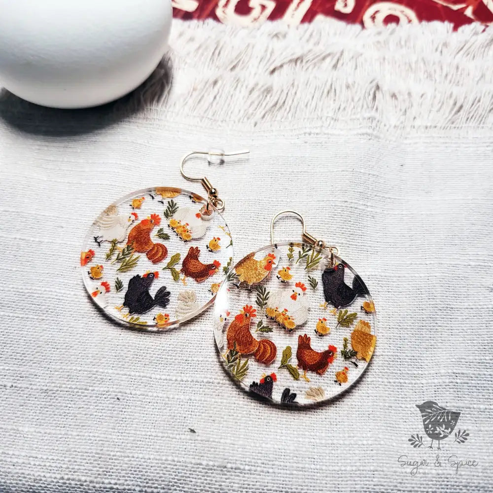 Chicken Round Earrings - Premium  from Sugar and Spice Invitations - Just $11.25! Shop now at Sugar and Spice Paper