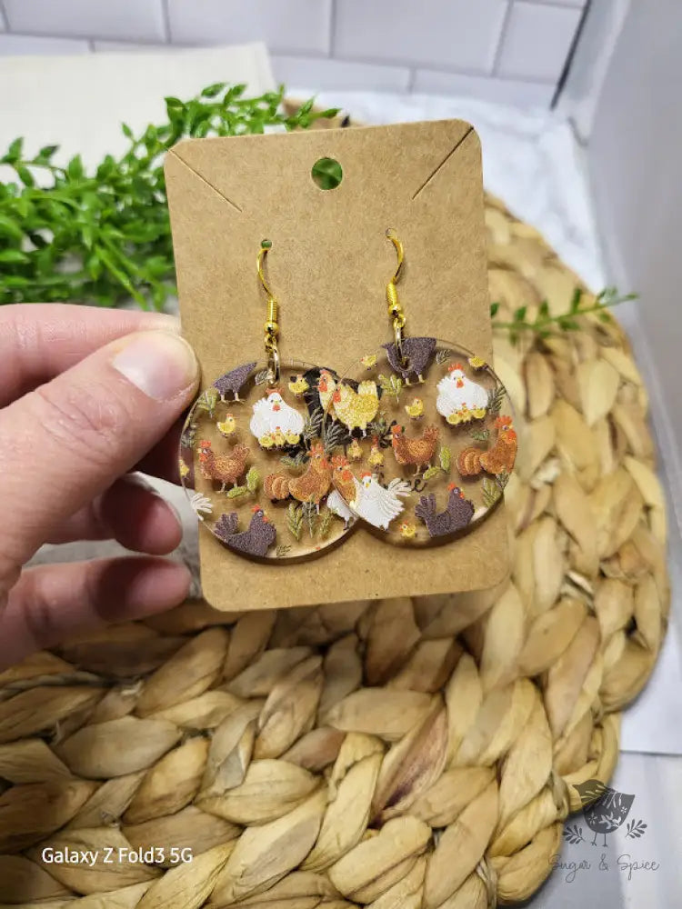 Chicken Round Earrings - Premium  from Sugar and Spice Invitations - Just $11.25! Shop now at Sugar and Spice Paper