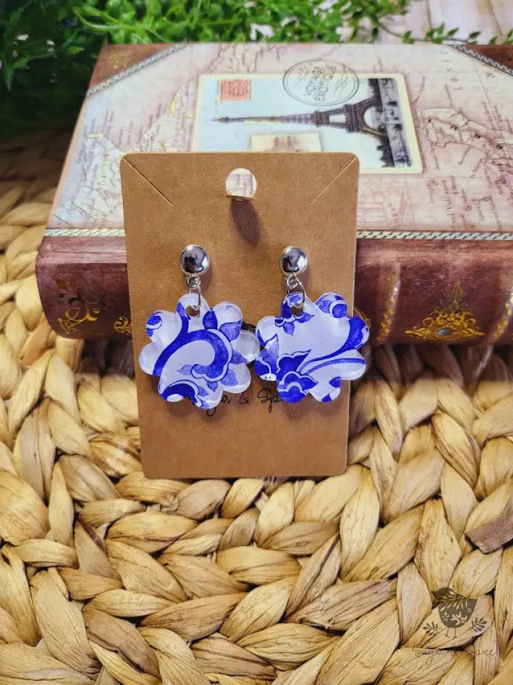 China Blue Flower Acrylic Silver Earrings - Premium  from Sugar and Spice Invitations - Just $11.25! Shop now at Sugar and Spice Paper