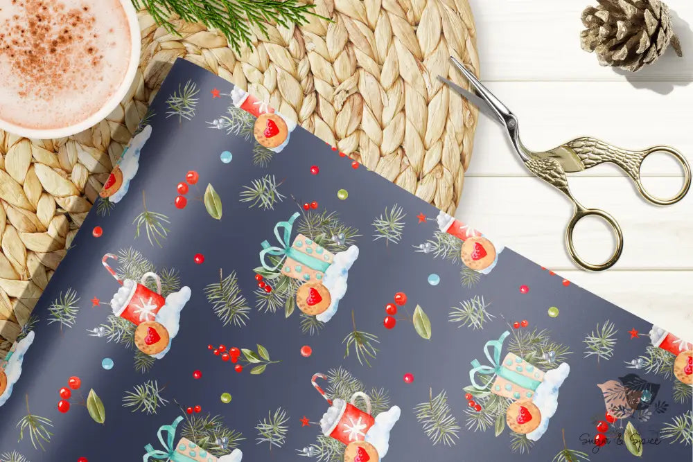 Christmas Hot Coco and Gifts Wrapping Paper - Premium Craft Supplies & Tools > Party & Gifting > Packaging & Wrapping from Sugar and Spice Invitations - Just $26.10! Shop now at Sugar and Spice Paper