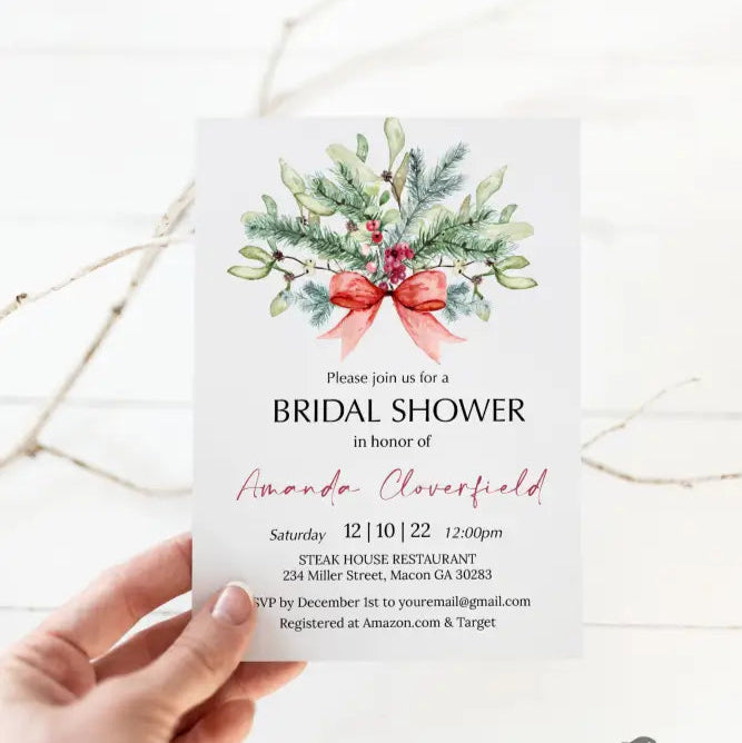 Christmas Red Bow Floral Bridal Shower Invitation - Premium  from Sugar and Spice Invitations - Just $1.95! Shop now at Sugar and Spice Paper