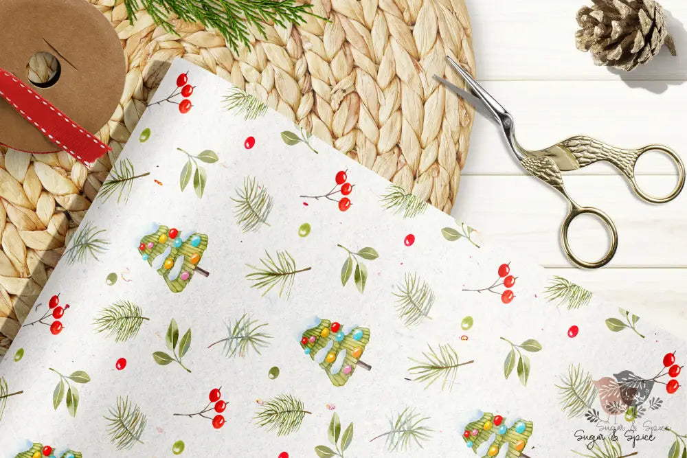 Christmas Tree Berries Holiday Wrapping Paper - Premium Craft Supplies & Tools > Party & Gifting > Packaging & Wrapping from Sugar and Spice Invitations - Just $26.10! Shop now at Sugar and Spice Paper