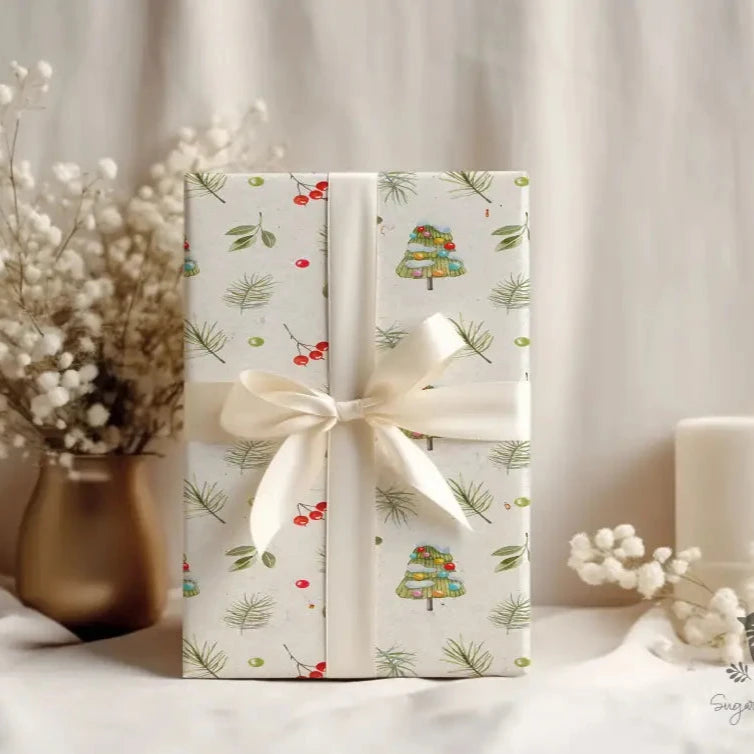 Christmas Tree Berries Holiday Wrapping Paper - Premium Craft Supplies & Tools > Party & Gifting > Packaging & Wrapping from Sugar and Spice Invitations - Just $26.10! Shop now at Sugar and Spice Paper