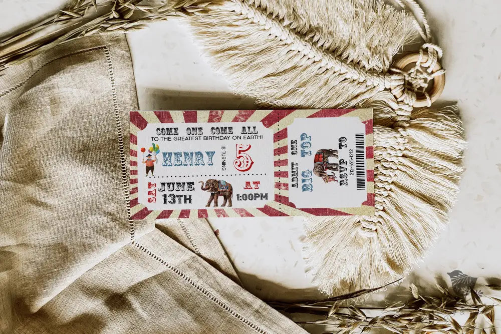 Circus Ticket Birthday Invitation - Premium Digital File from Sugar and Spice Invitations - Just $1.95! Shop now at Sugar and Spice Paper