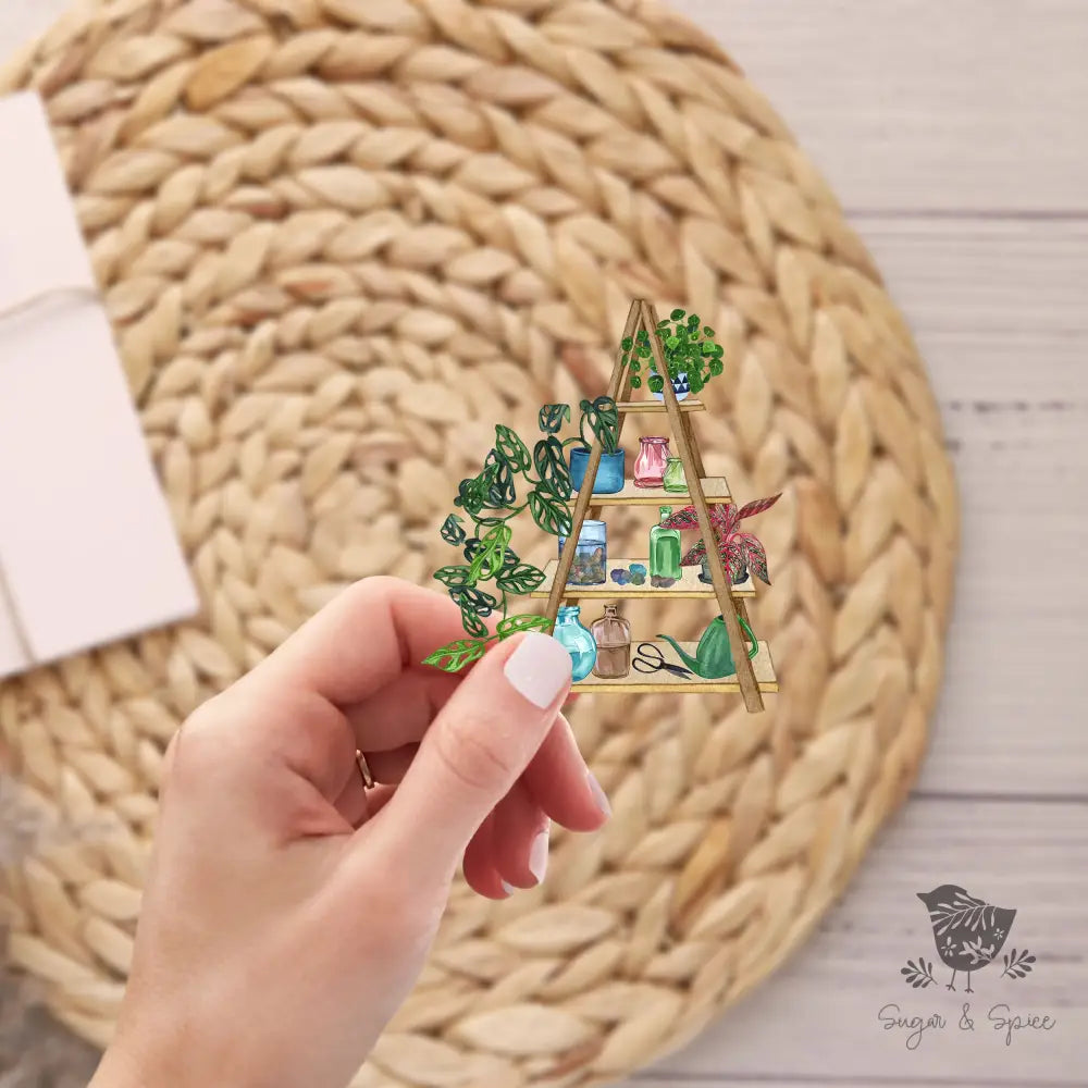Clear House Plant on A-Frame Ladder Stand Sticker - Premium from Sugar and Spice Invitations - Just $3.50! Shop now at Sugar and Spice Paper