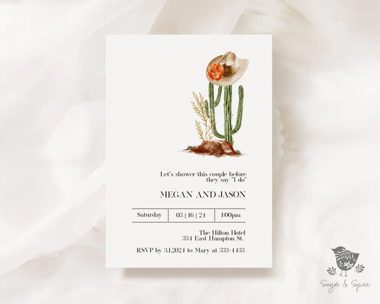 Country Western Cactus Bridal Shower Invitation - Premium  from Sugar and Spice Invitations - Just $1.95! Shop now at Sugar and Spice Paper