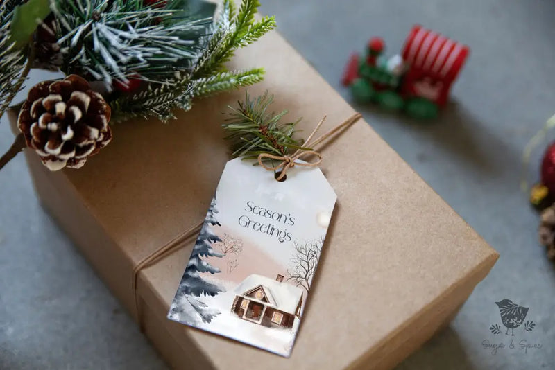 Cozy Cottage Season Greetings Christmas Gift Tag - Premium Craft Supplies & Tools > Party & Gifting > Labels, Stickers & Tags > Tags from Sugar and Spice Invitations - Just $26! Shop now at Sugar and Spice Paper