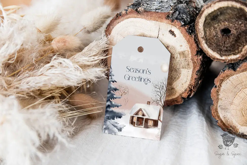 Cozy Cottage Season Greetings Christmas Gift Tag - Premium Craft Supplies & Tools > Party & Gifting > Labels, Stickers & Tags > Tags from Sugar and Spice Invitations - Just $26! Shop now at Sugar and Spice Paper