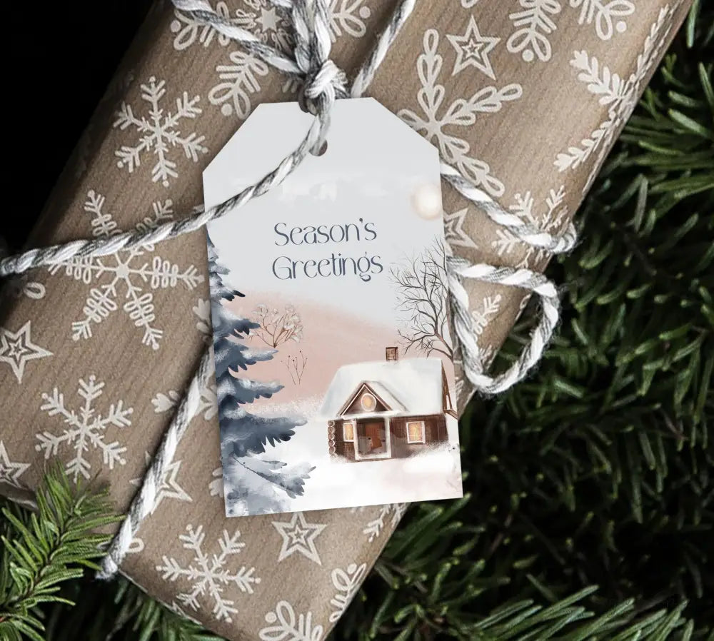 Cozy Cottage Season Greetings Christmas Gift Tag - Premium Craft Supplies & Tools > Party & Gifting > Labels, Stickers & Tags > Tags from Sugar and Spice Invitations - Just $26! Shop now at Sugar and Spice Paper