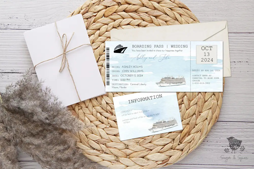 Cruise Wedding Boarding Pass Ticket Wedding Invitation - Premium Paper & Party Supplies > Paper > Invitations & Announcements > Invitations from Sugar and Spice Invitations - Just $2.10! Shop now at Sugar and Spice Paper