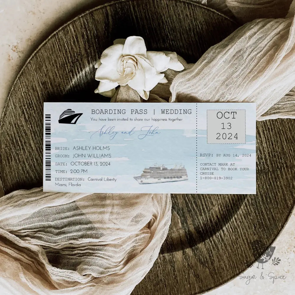 Cruise Wedding Boarding Pass Ticket Wedding Invitation - Premium Paper & Party Supplies > Paper > Invitations & Announcements > Invitations from Sugar and Spice Invitations - Just $2.10! Shop now at Sugar and Spice Paper