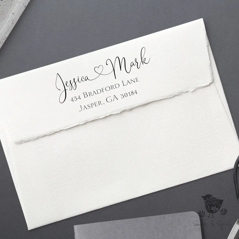 Cursive Heart Address Stamp Self Inking - Premium Craft Supplies & Tools > Stamps & Seals > Stamps from Sugar and Spice Invitations - Just $38! Shop now at Sugar and Spice Paper
