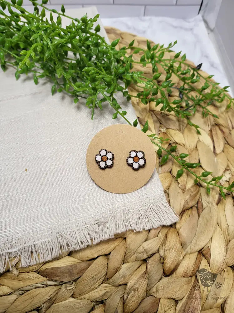 Daisy Flower Boho Wood Stud Earrings - Premium from Sugar and Spice Invitations - Just $6! Shop now at Sugar and Spice Paper
