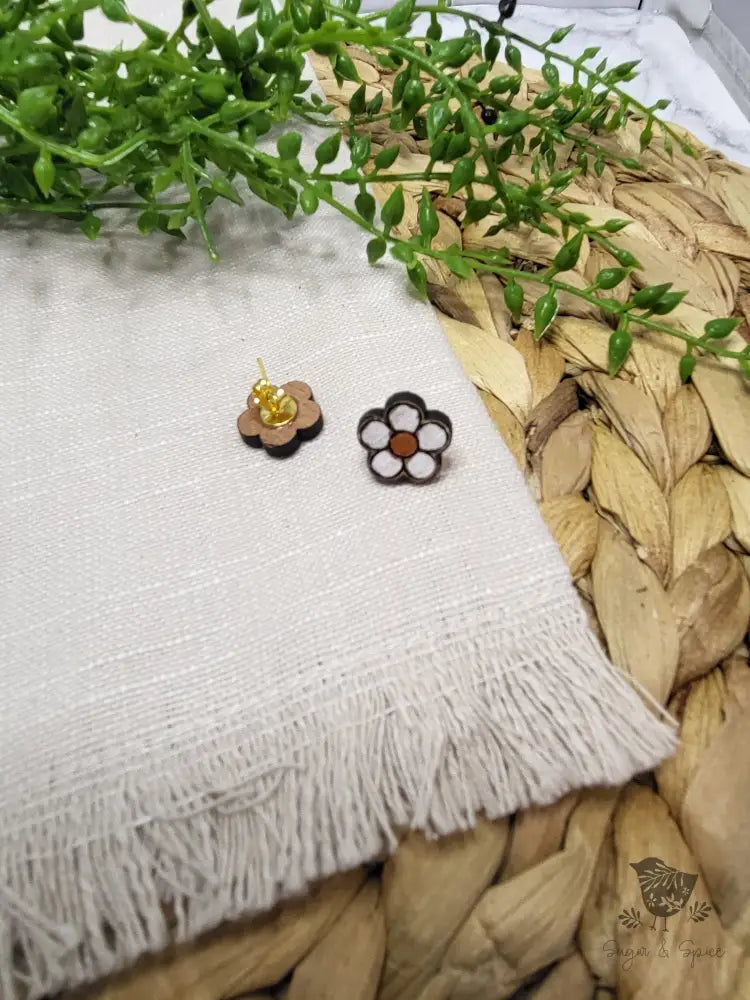 Daisy Flower Boho Wood Stud Earrings - Premium from Sugar and Spice Invitations - Just $6! Shop now at Sugar and Spice Paper