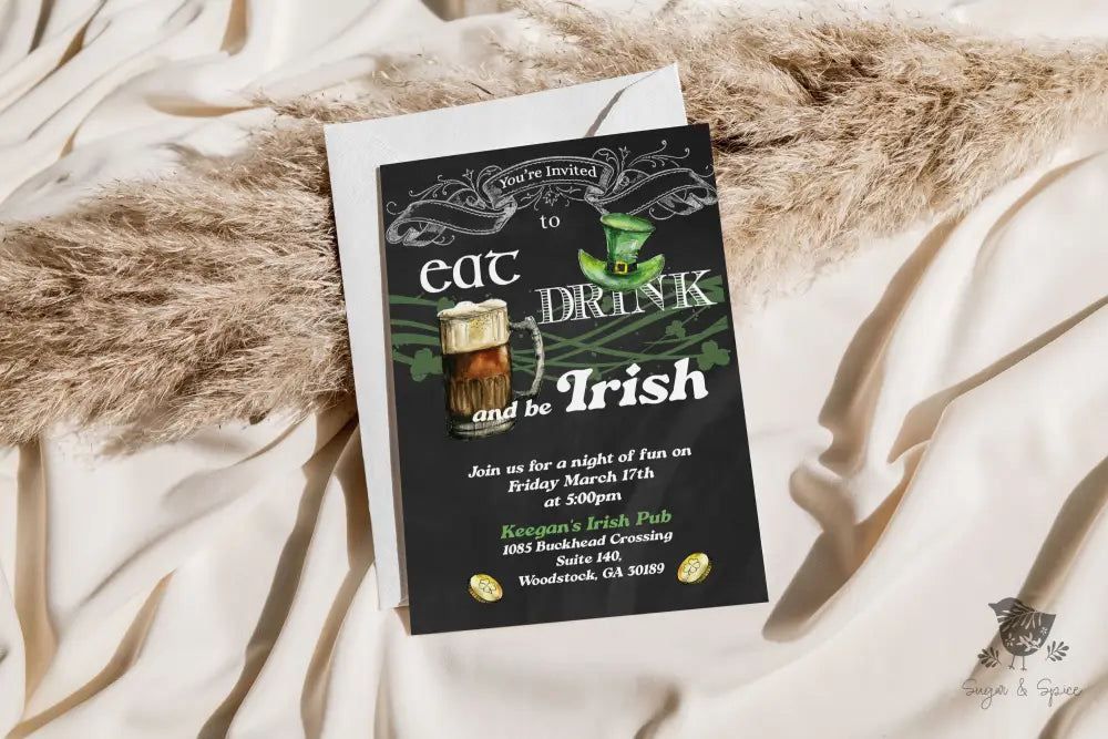 Eat Drink and Be Irish Invitation - Premium  from Sugar and Spice Invitations - Just $1.95! Shop now at Sugar and Spice Paper