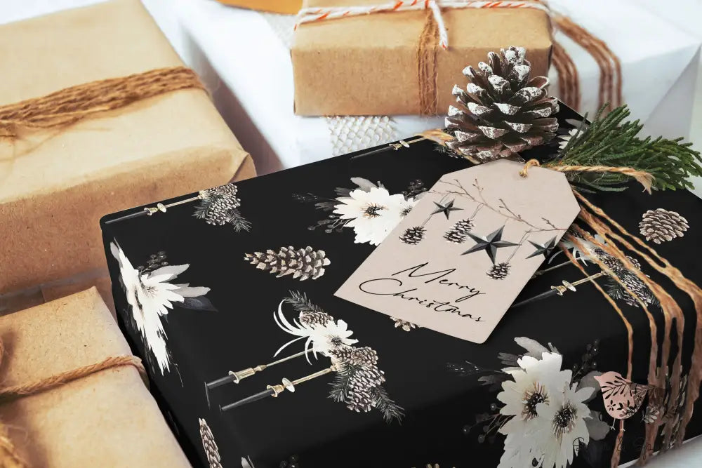 Elegant Black Floral Wrapping Paper Roll - Premium Home Decor from Printify - Just $26.10! Shop now at Sugar and Spice Paper