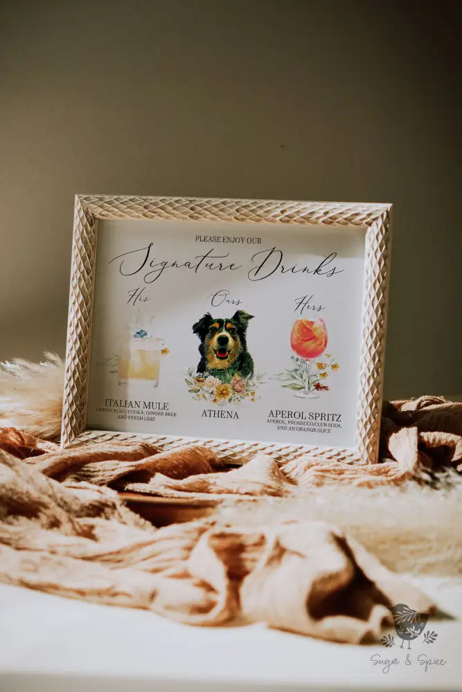 Elegant Floral His Hers and Ours Pet Signature Drink Sign - Premium  from Sugar and Spice Invitations - Just $25! Shop now at Sugar and Spice Paper