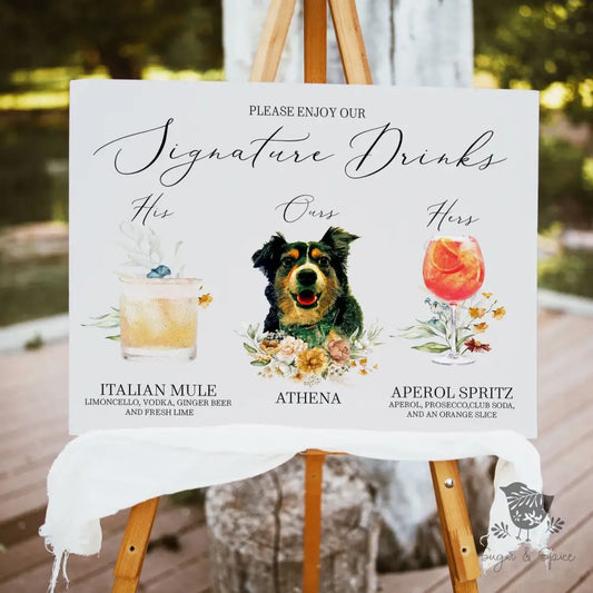 Elegant Floral His Hers and Ours Pet Signature Drink Sign - Premium  from Sugar and Spice Invitations - Just $25! Shop now at Sugar and Spice Paper