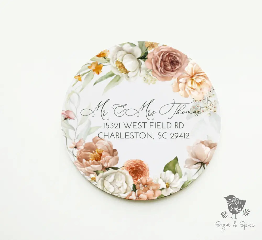 Elegant Floral Return Address Sticker - Premium  from Sugar and Spice Invitations - Just $9.95! Shop now at Sugar and Spice Paper